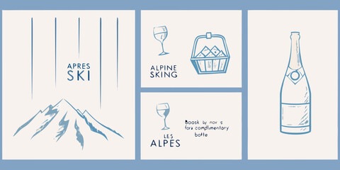 A collection of illustrated icons representing apr s ski and alpine themes © Bithi