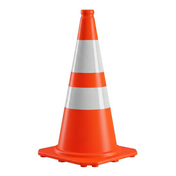 Orange traffic cone isolated on transparent background