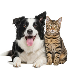 Obraz premium Dog and cat sitting together, isolated on transparent background