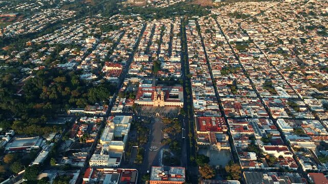 Basilica of Zapopan in Mexico, Catholic Church, history, one day in the morning within the city with great religious and cultural history, among the streets and avenues, from the top of the city with 