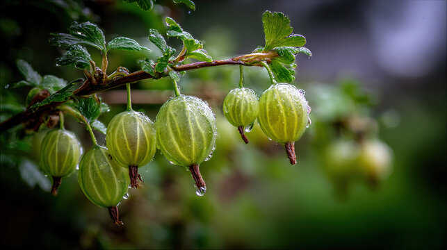 Dew-covered berries on a lush vine in dappled sunlight