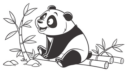 Cute panda sitting smiling with bamboo plants © Vector Art