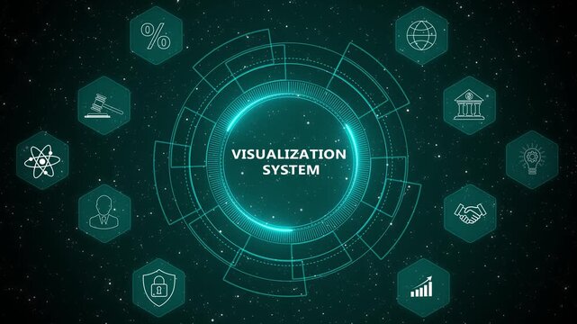 Futuristic visualization system interface with digital data analytics dashboard monitoring business intelligence technology concept 4K animation