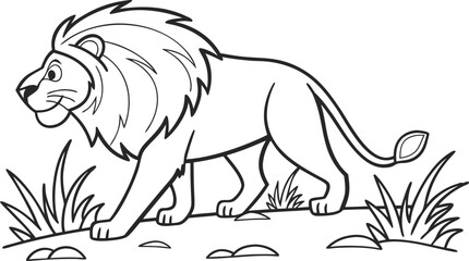 Lion with big mane standing in jungle grass and rocks © SnappyDesigns