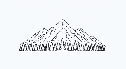Minimalist Line Drawing of Mountain Landscape.