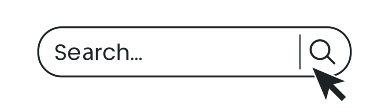 Search bar with magnifying glass icon and cursor click interface element vector illustration isolated on transparent background