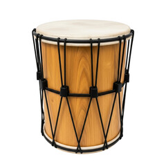 Brown drum with black ropes isolated on transparent background