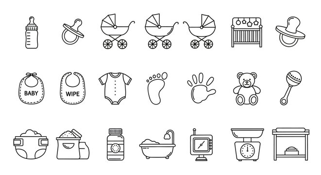Baby Icons Set: Newborn Essentials, Care Items, and Nursery Gear