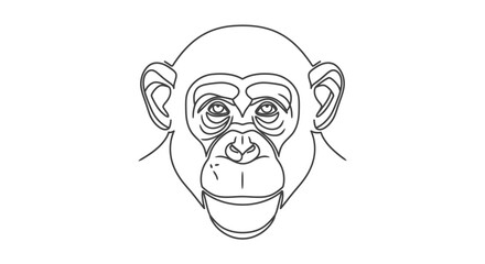 Obraz premium Chimpanzee head outline drawing, simple monkey face illustration, black and white sketch