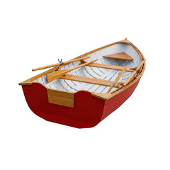 Red and white boat with oars isolated on transparent background