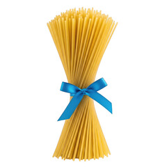 Bundle of spaghetti with blue ribbon isolated on transparent background
