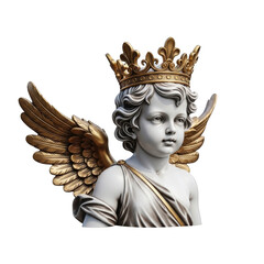 Angel statue with crown, wings, and armor isolated on transparent background