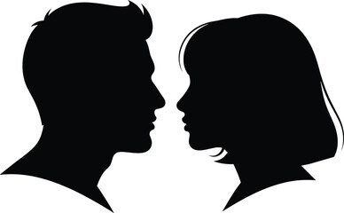 Couple Face Profile Silhouette Vector Illustration Man Woman Romantic Portrait Love Relationship Human Head Side View © MstNurJahan