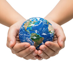 Hands holding a globe isolated on transparent background