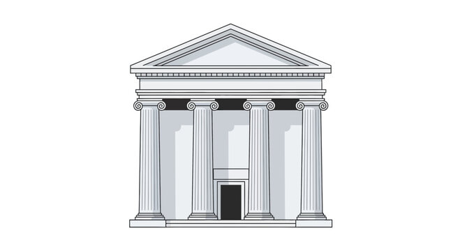 Classical Greek Temple Facade with Columns and Pediment