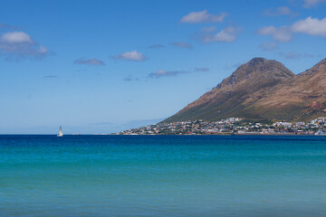 Fototapeta premium Panoramic view of Hout Bay and The Sentinel from Chapman's Peak Drive, Cape Town, South Africa 