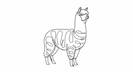 Fototapeta premium Minimalist single line drawing of an alpaca, outline art, simple animal illustration