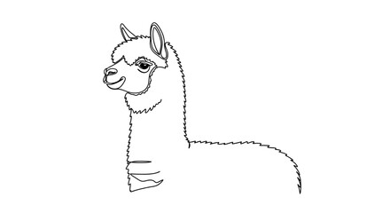 Fototapeta premium Simple Line Art Illustration of a Cute Alpaca Face and Neck