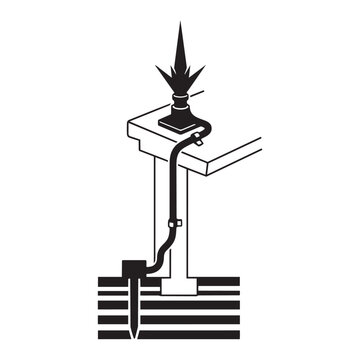 Lightning rod protection system installation vector illustration for building safety and grounding