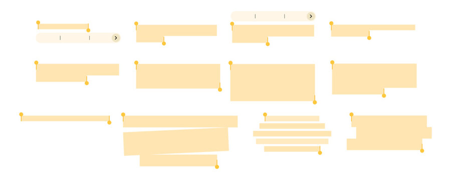 Yellow Note Highlight Text Marker Box Set. Highlight Selection Shape Mark for Text Kit. Interface Navigation Bar. Vector Illustration
