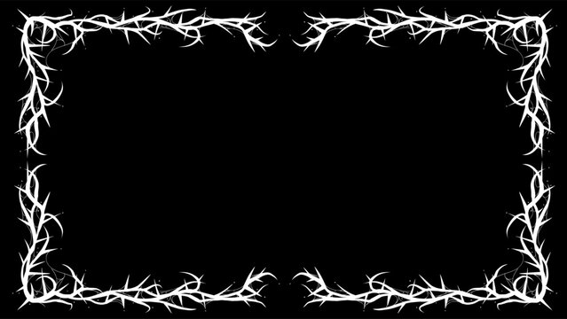 Thorn branch frame with sharp barbed twigs. Gothic dark ornamental border vector for poster, horror theme, and decorative vintage design artwork