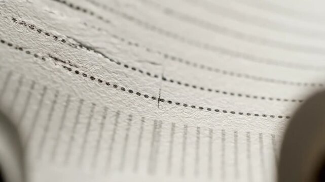 Closeup of perforated paper tape with dotted lines and vertical perforations.