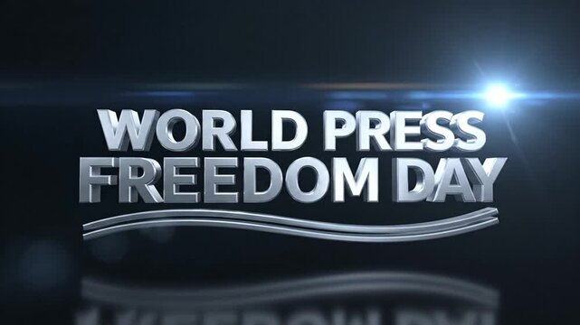 World Press Freedom Day 3D metallic text on black background