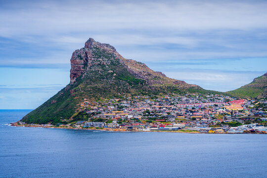 Elevated view of Smitswinkel Bay beach and coastal cottages, Judas Peak, Cape