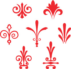 Fleur De Lis Icon Set Isolated. Fleur-de-lis emblem Vector Vintage White and Black outline icon. traditional medieval heraldry symbol. © Joy01