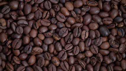 Coffee bean closeup, Closeup of glossy roasted coffee beans with subtle size variation, Detailed...