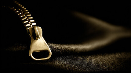 Close-Up of a Silver Zipper on Fabric