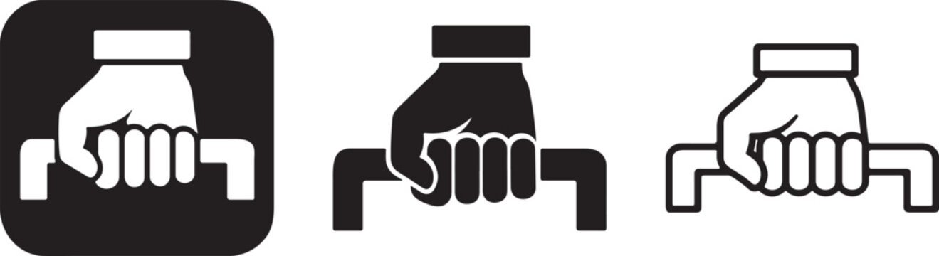 Hand holding bag handle carrying icon.