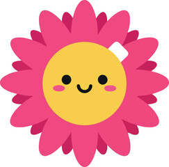 Obraz premium Cute Pink Cartoon Flower with Smiling Face Isolated on White Background Vector Illustration