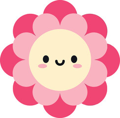 Fototapeta premium Cute Smiling Cartoon Flower Icon with Pink Petals and Happy Face for Kids Designs