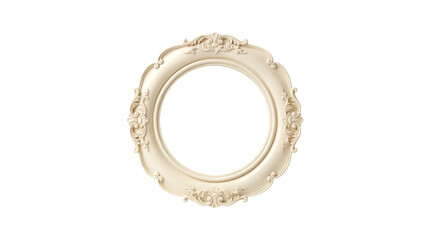 Elegant antique style oval picture frame with ornate baroque floral carving, cream white finish, isolated on white background for mockup
