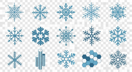 Collection of Various Blue Snowflakes and Winter Elements. © Riski