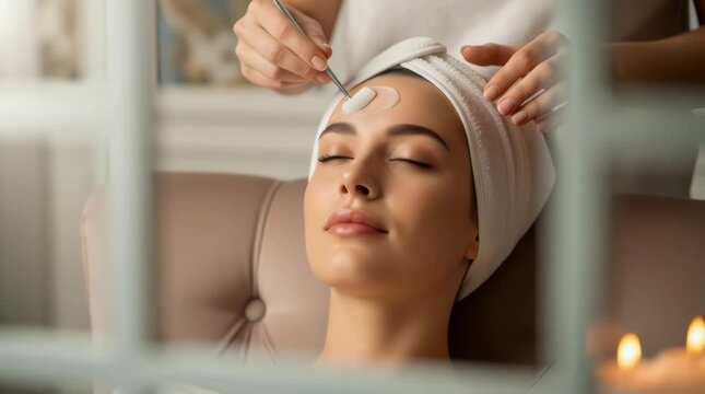 Facial treatment skincare and beauty therapy during a relaxing spa session with woman receiving microcurrent lifting procedure for anti-aging effects in luxurious salon environment Wellness