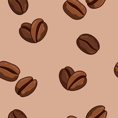 Obraz premium Coffee beans, heart shaped beans seamless pattern, background