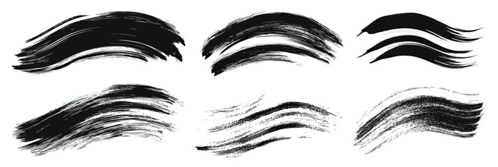 Fototapeta premium Set of eight black grunge brush strokes with varied thickness and textured rough edges for artistic design and background textures in flat minimalist style vector illustration