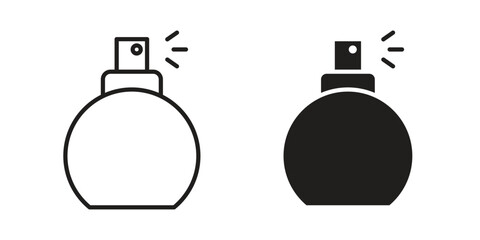 Fototapeta premium Round perfume bottle icon in black solid style. linear symbol.