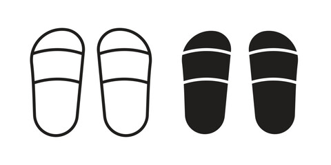 Slippers icon in black solid style. linear symbol.