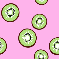 Fototapeta premium Kiwi fruit halves, slices seamless pattern, background