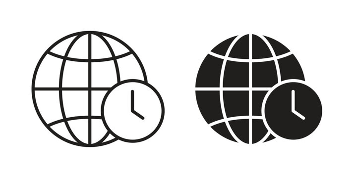 Time zones icon in black solid style. linear symbol.