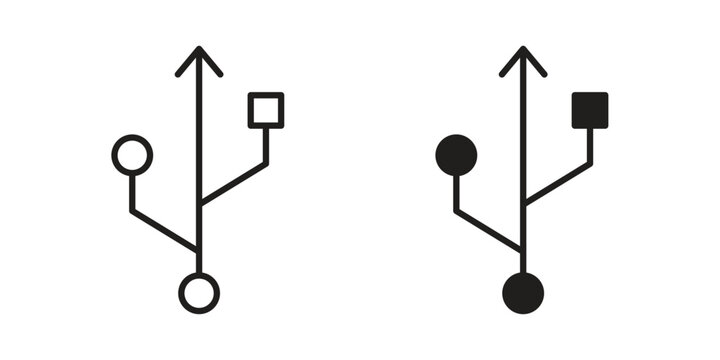 USB connection icon in black solid style. linear symbol.