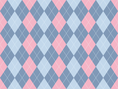 Argyle pattern seamless background in blue, pink for preppy clothing and wrapping paper