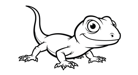 Fototapeta premium Cute happy cartoon gecko lizard standing proudly in a simple black and white vector illustration