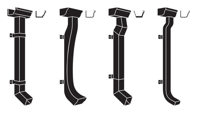Gutter downpipe set vector illustration with brackets