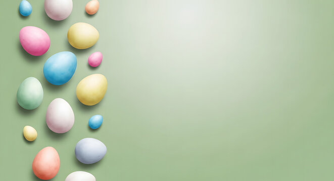 Colorful easter eggs on a light green background