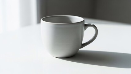 Fototapeta premium Minimalist White Ceramic Mug on a Bright Tabletop with Soft Shadows.