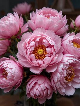 A bouquet of pink peons peony flowers look like they grown up